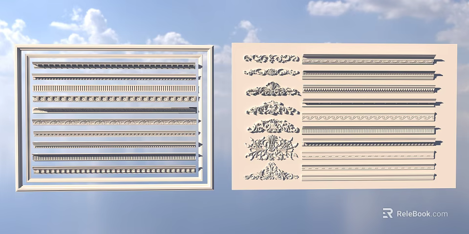 Various Ceiling Molding Designs With Ornate And Simple Patterns For Interior Decoration 3d model 