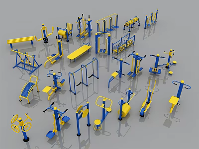 Various Sports Equipment Collection Featuring Treadmill Dumbbell Parallel Bars And Exercise Benches 3d model