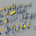 Various Sports Equipment Collection Featuring Treadmill Dumbbell Parallel Bars And Exercise Benches