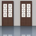 Dark Brown Wooden Swing Doors Featuring Geometric Pattern Glass Panels 3d model