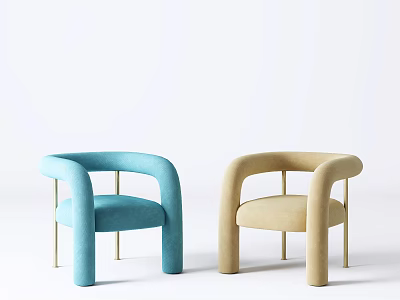 Modern Children's Chairs in Blue and Beige with Curved Arms and Gold Legs 3d model
