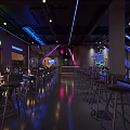 Modern Dark Bar Interior With Neon Sign Bar Counter And Metallic Stools