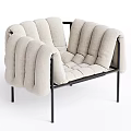 Modern Leisure Chair With Beige Plush Cushions And Black Metal Frame