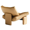 Modern Beige Fabric Armchair With Thick Seat Back Cushions And Brown Wooden Legs