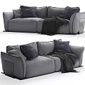 Modern Gray Two Seater Sofa With Plush Pillows And Soft Blanket 3d model