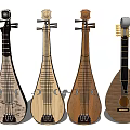 Traditional Lute String Instruments With Various Wooden Craft Designs And Details