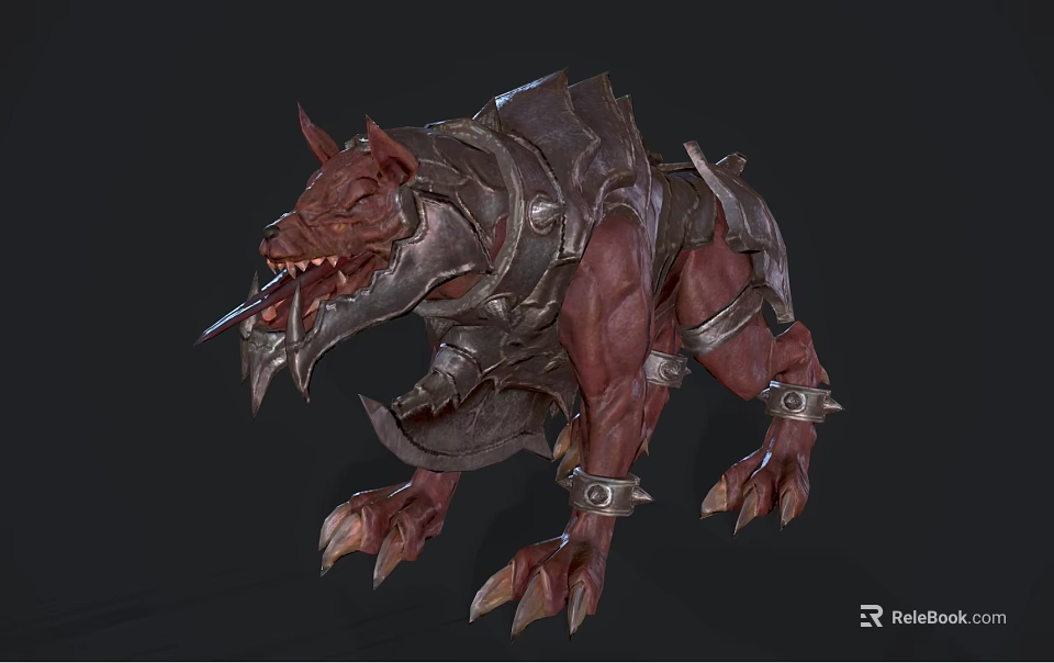 Ferocious Armored Wolf Like Game and Movie Character With Sharp Fangs And Claws 3d model 