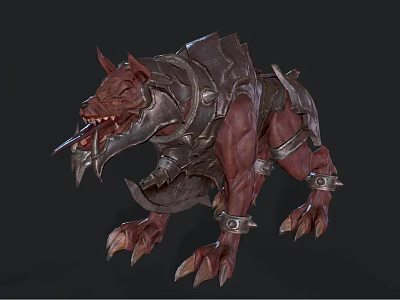 Ferocious Armored Wolf Like Game and Movie Character With Sharp Fangs And Claws 3d model
