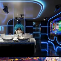 Luxury KTV Room Interior With Sofas Coffee Table And Neon Lights 3d model