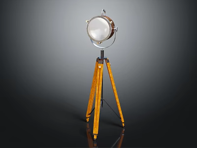 Vintage Industrial Tripod Floor Lamp With Wooden Legs And Metal Shade 3d model