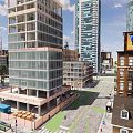 Urban Street View With Modern High Rise Buildings Traditional Architecture And Cranes
