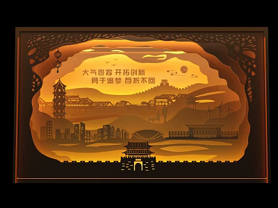 Xi'an City Wall Centennial Lantern Festival With Palace Lanterns Blooming Flowers And Ancient Architecture 3d model