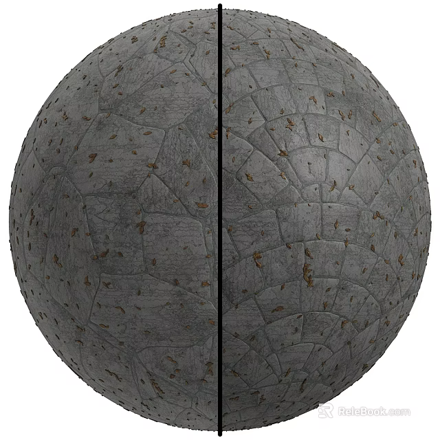 Gray Sphere With Textured Stone like Surface And Central Black Dividing Line 3d model 