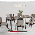 Modern Dining Table Set With Black Table Gray Chairs And Hanging Pendant Lights 3d model