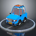 Blue Cartoon Style Mini Car With Roof Rack On Circular Platform
