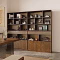 Traditional Wooden Bookcase With Books Decorative Vases Sculptures And Storage Cabinets