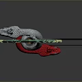 Fantasy Decorative Weapon with Long Green Handle Red Serpent Details and Ornate Top Design