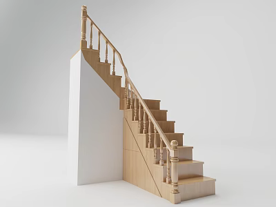 Modern Wooden Staircase With Handrail And Balusters In Indoor Home Design 3d model