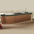 Stylish Modern Interior Design With Green Marble Island And Red Chairs