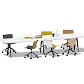 Long White Conference Table With Various Colored Wheeled Office Chairs And Documents 3d model