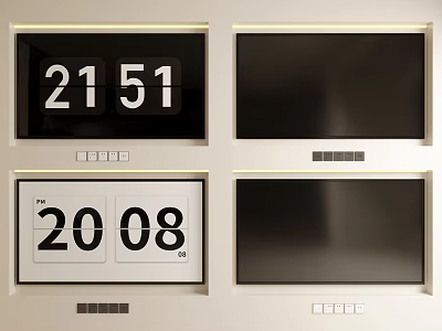 Four Retro Television Screens Featuring Digital Time Display And Dark Panels 3d model