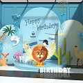 Happy Birthday Party Decoration With Lion Dolphin Penguin Camel Deer Palm And Cactus