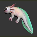 Cute Pink Axolotl Inspired Game Character With Big Eyes And Green Tail