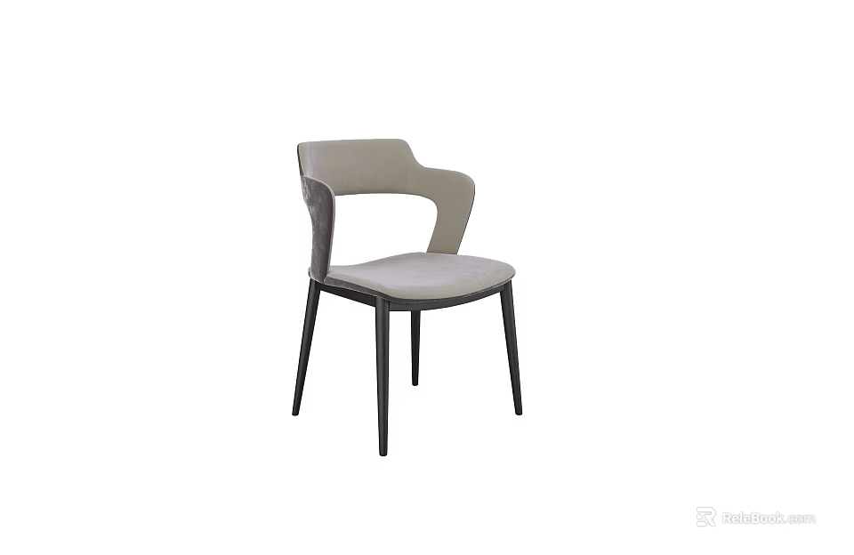 Modern Elegant Dining Chair With Gray Upholstered Seat And Black Metal Legs 3d model 