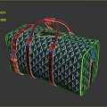 Blue and White Geometric Pattern Duffel Bag with Dark Blue Handles for Travel