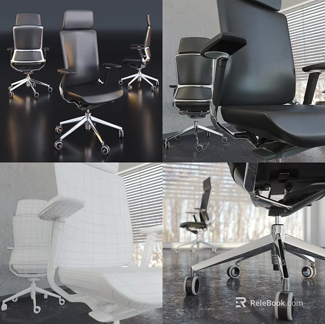 Ergonomic Black Office Chair With Swivel Wheels And Adjustable Design In Modern Workspace 3d model 