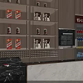 Liquor Store Interior With Chandelier Display Shelves Marble Counter And Logo Signage