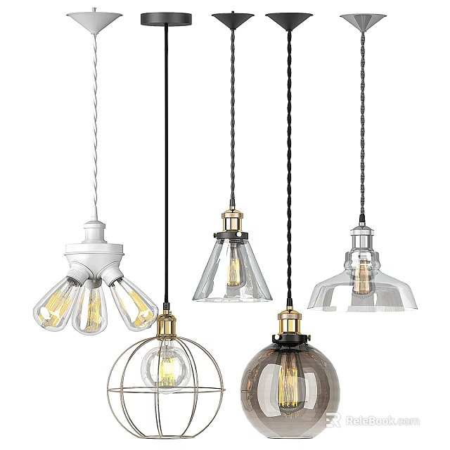 Modern Chandeliers in Various Designs With Glass Shades and Metal Accents 3d model 