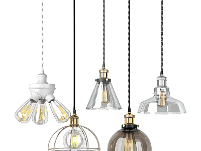 Modern Chandeliers in Various Designs With Glass Shades and Metal Accents 3d model