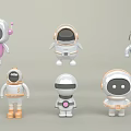 Colorful Robot Astronaut Dolls with Various Helmet Designs and Decorative Features 3d model