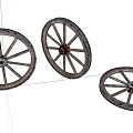 Three Rustic Vintage Wooden Cart Wheels With Intricate Spokes And Classic Design