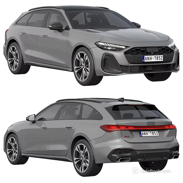 Gray Audi Avant Station Wagon With Sporty Design Front Rear View And Alloy Wheels 3d model 