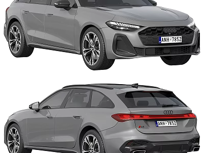 Gray Audi Avant Station Wagon With Sporty Design Front Rear View And Alloy Wheels 3d model