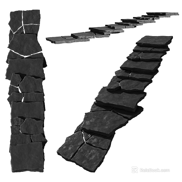 Natural Stone Stairs Design With Rustic Rock Steps For Outdoor Garden Path 3d model 