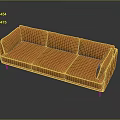 Modern Orange Three-Seater Sofa With Fabric Upholstery And Smooth Floor Reflection