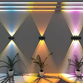 Modern Colorful Light Projecting Wall Lamps With Green Plants On Grey Background