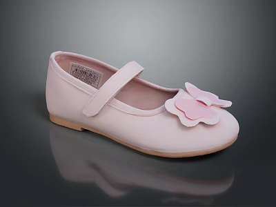 Girls' Pink Leather Flat Shoes with Butterfly Decoration for Daily Use 3d model