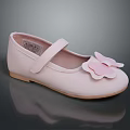 Girls' Pink Leather Flat Shoes with Butterfly Decoration for Daily Use