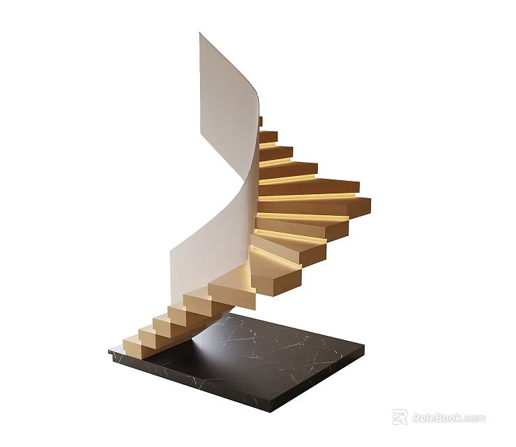 Modern Spiral Staircase Design With Light Steps And Black Marble Base 3d model