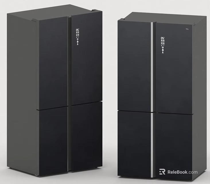 Modern Black Double Door Refrigerators As Essential Home Appliances For Kitchen 3d model 