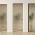 Modern Interior Swing Doors With Textured Glass And Black White Frames 3d model