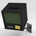 Black Vintage Television With Green Screen Wall Mounted Control Panel And Yellow Sticker