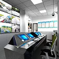 Modern Monitoring Room Interior With Multiple Surveillance Screens Control Desk And Office Chairs