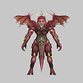 Game Movie Character Red Skinned Demon Warrior With Golden Armor And Wings