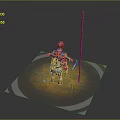 Game Movie Character In Blue Armor Red Hat Riding White Horse With Long Spear And Yellow Glow Area