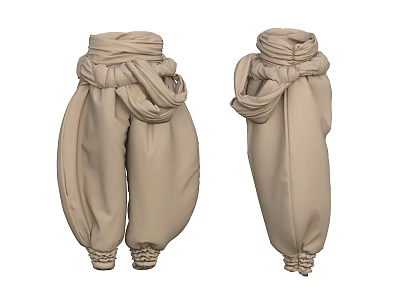 Beige Harem Pants With Loose Fit Knotted Waist And Elastic Ankle Cuffs 3d model